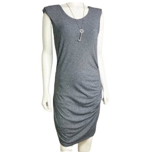 Sandro Heathered Grey Ruched Short Sleeve Jersey Mini  Dress size 8 / L - Picture 1 of 11